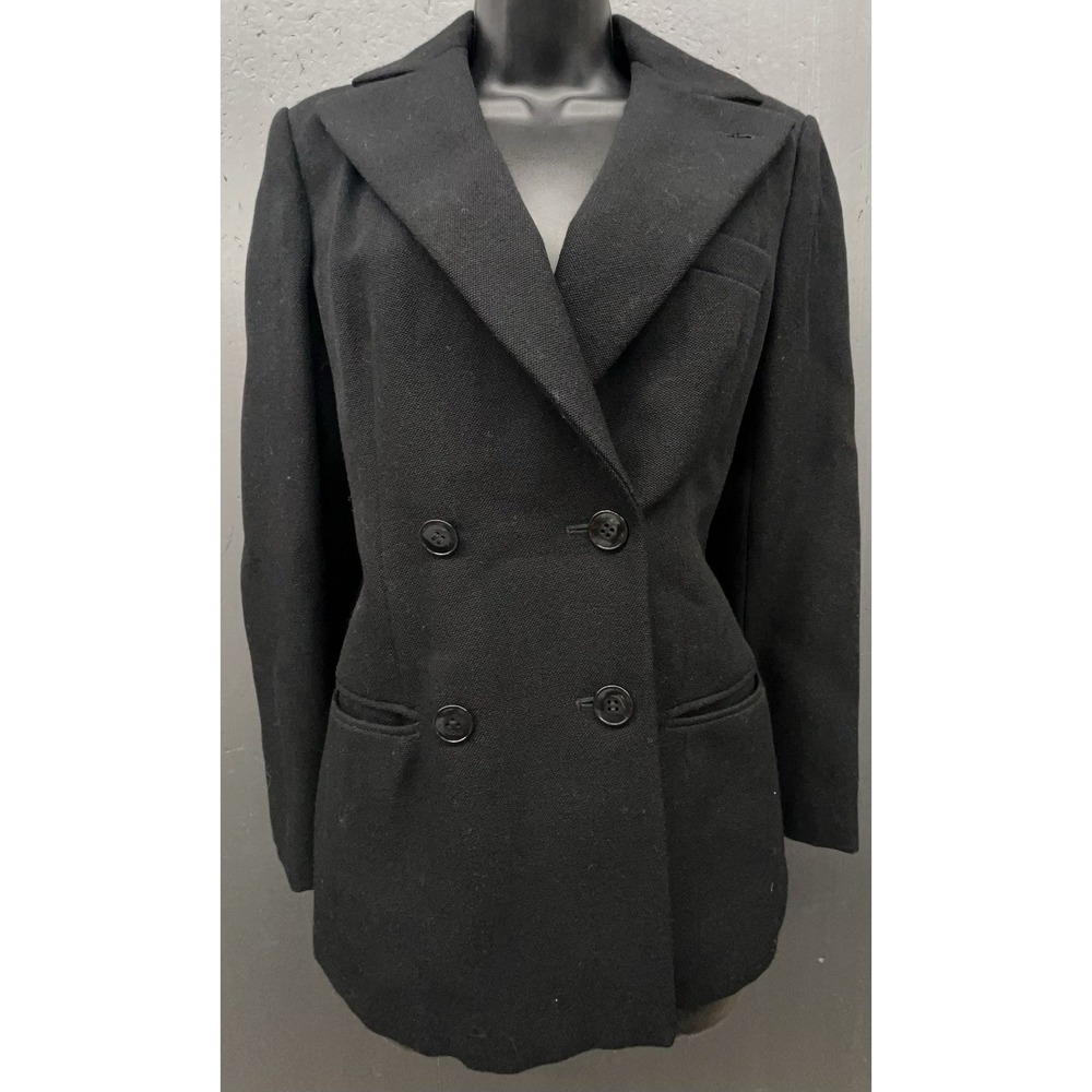 Anne‎ Klein Wool Jacket S Black Pockets Blazer Coat Preppy Classic Quiet Luxury